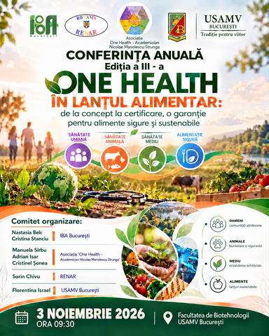 „One Health în lanțul alimentar”: ediția a III-a a conferinței anuale, 3 noiembrie 2026